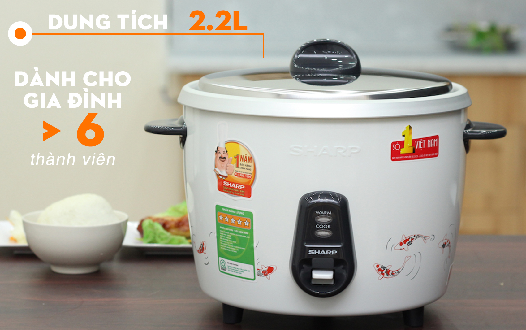 Nồi cơm điện nắp rời Sharp 2.2 lít KSH-222V