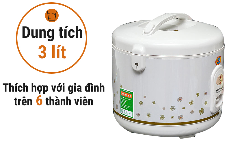 Nồi cơm điện nắp gài Happycook 3.0L HC-300 kiểu dáng trẻ trung, trang nhã