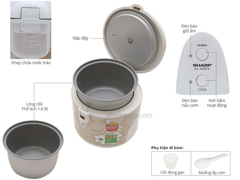 Th&ocirc;ng số kỹ thuật Nồi cơm điện Sharp KS-191ETV 1.8 l&iacute;t