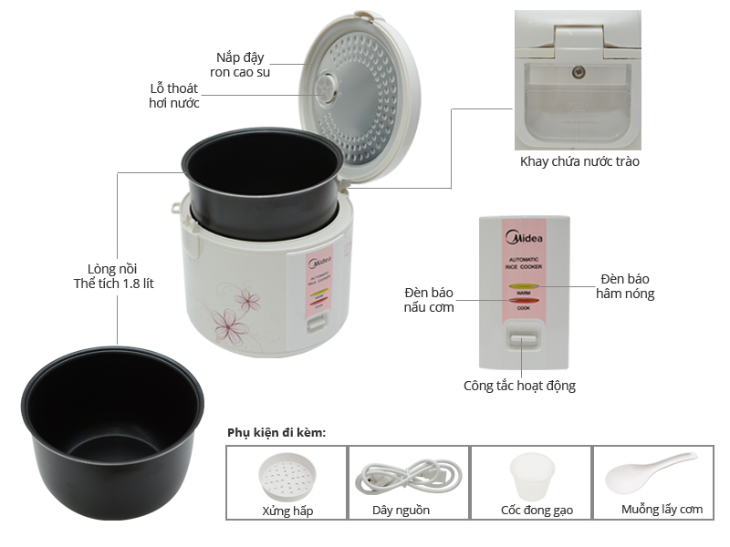 Nồi cơm điện Midea MR-CM18SJC 1.8 l&iacute;t