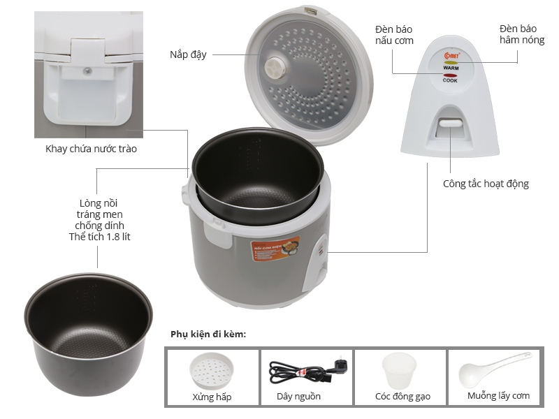 Comet CM8068 - 1.8L nắp gài