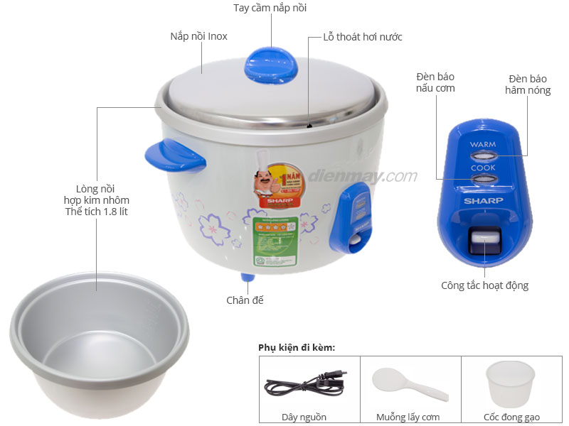 Nồi cơm nắp rời Sharp KSH-218V 1.8 lít