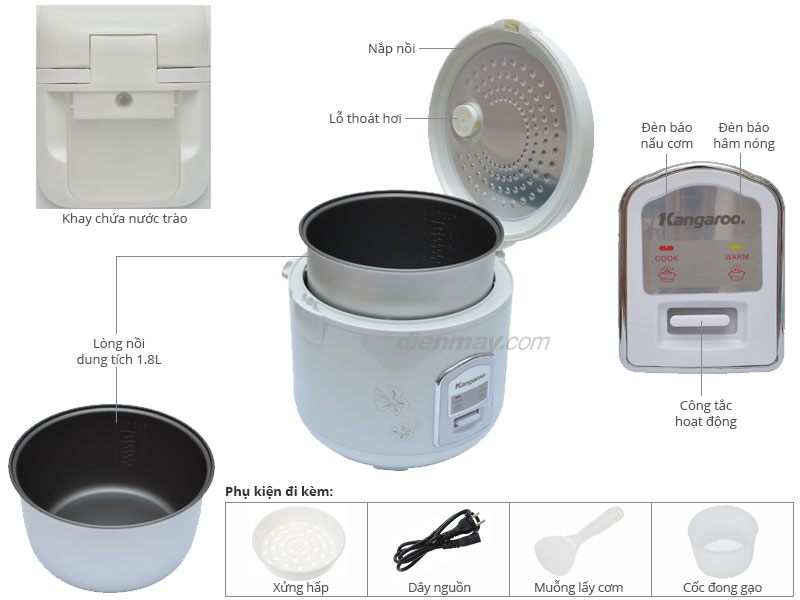 Nồi cơm nắp gài Kangaroo KG376NT 1.8 lít