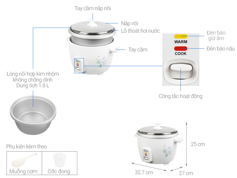 Nồi cơm điện Midea 1.8 lít MR-GM18SA