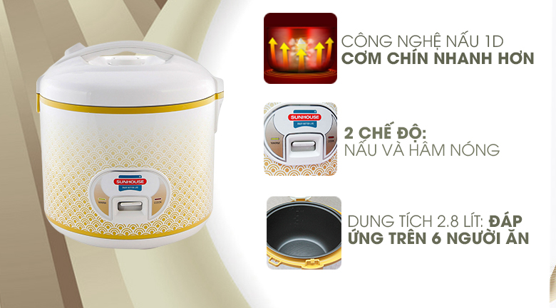 Nồi cơm nắp gài Sunhouse 2.8 lít SH 830 - 2