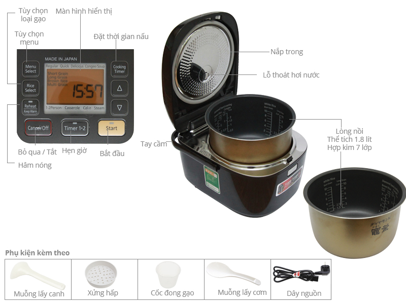 Thông số kỹ thuật Nồi cơm cao tần Panasonic 1.8 lít SR-HB184KRA