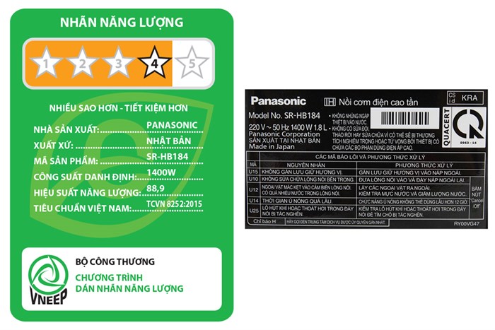 Nồi cơm cao tần Panasonic 1.8 lít SR-HB184KRA Màu Đen
