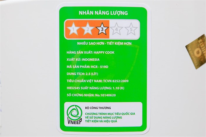 Nồi cơm điện Happycook 2.5 lít HCR-519D Màu Trắng - Xám