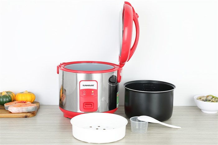 Nồi cơm nắp gài Sunhouse 1.8 lít SHD 18S Màu Xám - Đỏ