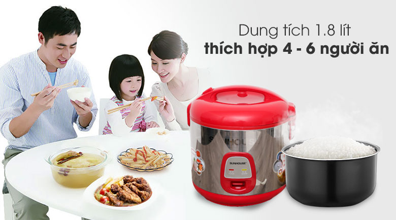 Dung tích - Nồi cơm điện Sunhouse 1.8 lít SHD 18S