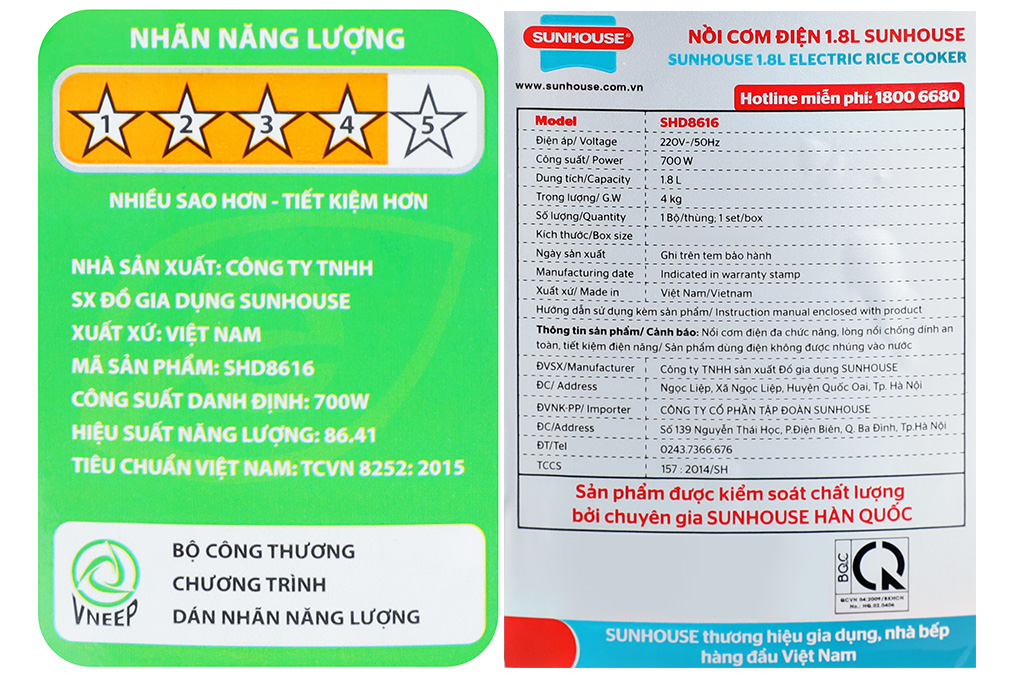 Nồi cơm nắp gài Sunhouse 1.8 lít SHD 8616 - 13