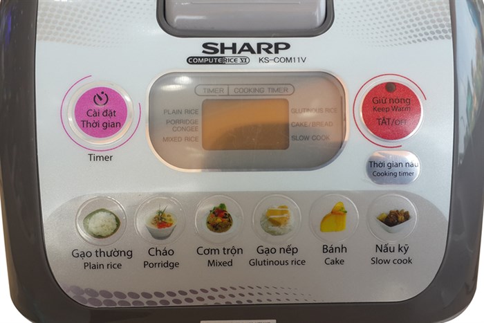 Nồi cơm điện tử Sharp 1.0 lít KS-COM11V Màu Trắng - Xám