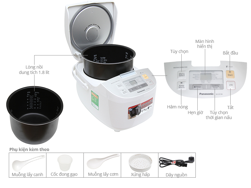 Thông số kỹ thuật Nồi cơm điện Panasonic 1.8 lít SR-ZE185WRA