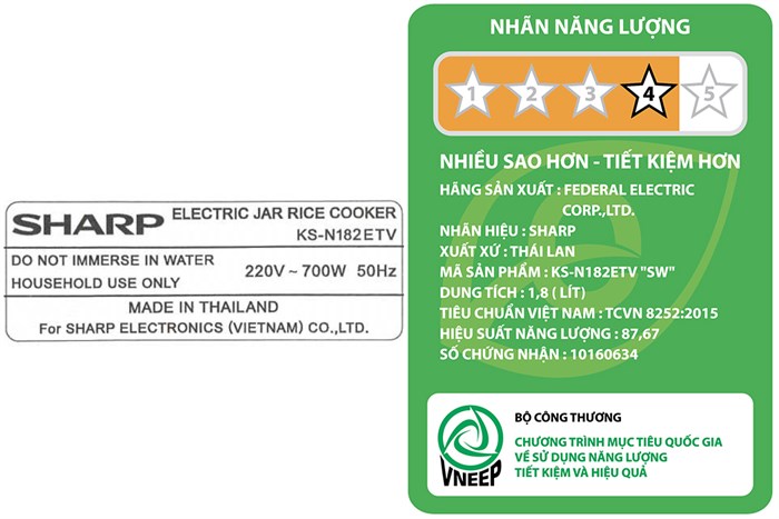 Nồi cơm nắp gài Sharp 1.8 lít KS-N182ETV Màu Xám