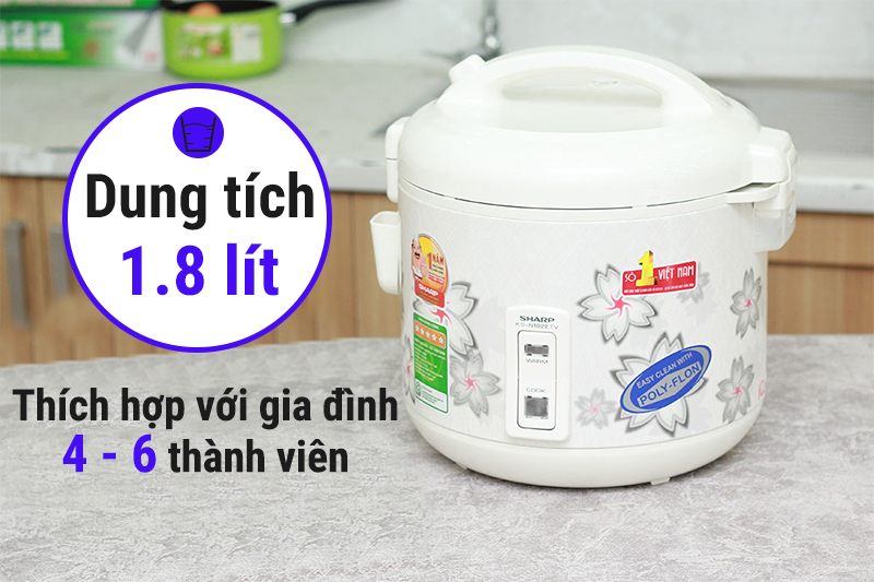 Nồi cơm điện gia đình nắp gài Sharp 1.8 lít KS-N182ETV