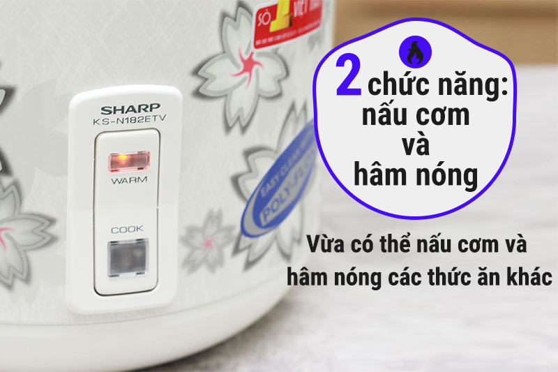 Nồi cơm điện nắp gài Sharp 1.8 lít KS-N182ETV 2 chức năng