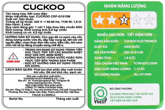Nồi cơm điện tử áp suất Cuckoo 1.8 lít CRP-G1015M Màu Hồng