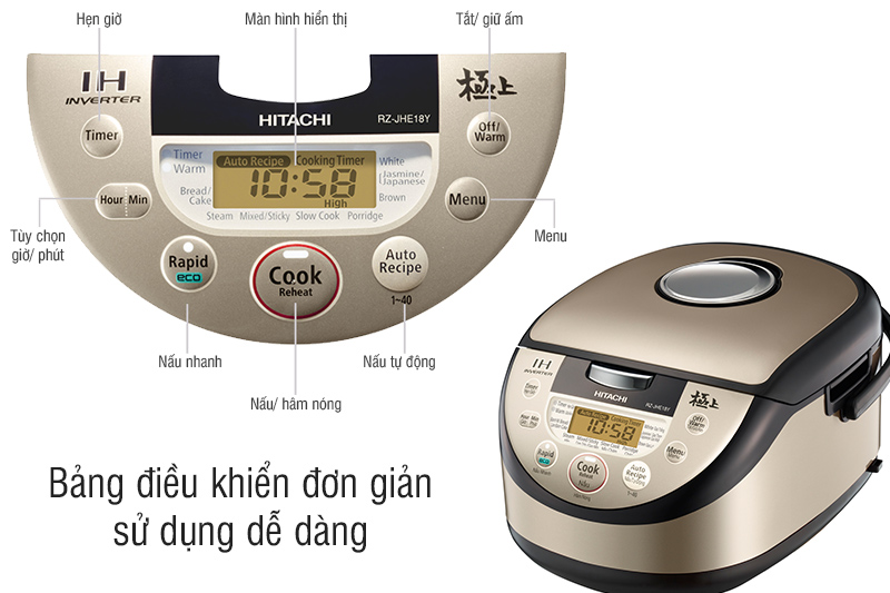 Dễ dàng sử dụng nồi cơm điện tử cao tần Hitachi RZ-JHE18N