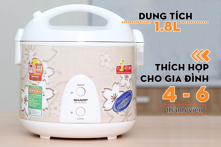 Nồi cơm điện nắp gài Sharp 1.8 lít KS-N191ETV dành cho gia đình 4-6 người