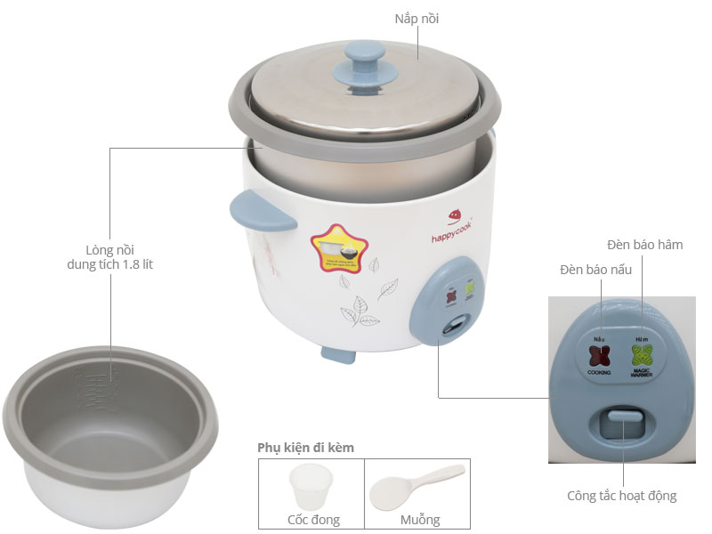 Thông số kỹ thuật Nồi cơm điện Happycook 1.8 lít HCD-180