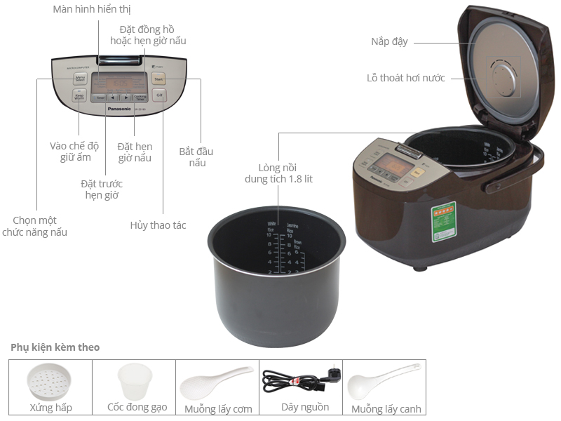 Nồi cơm điện tử Panasonic 1.8 lít SR-ZS185TRAM