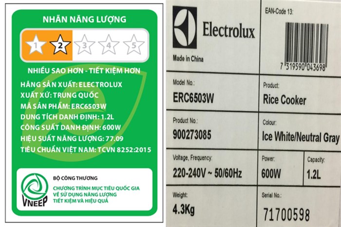 Nồi cơm điện tử Electrolux 1.2 lít ErgoSense (ERC6503W) Màu Trắng