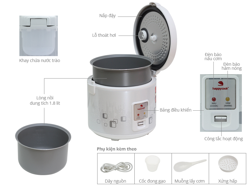 Thông số kỹ thuật Nồi cơm điện Happycook 1.8 lít HCJ-180
