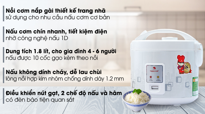 Nồi cơm điện Happycook 1.8 lít HCJ-180