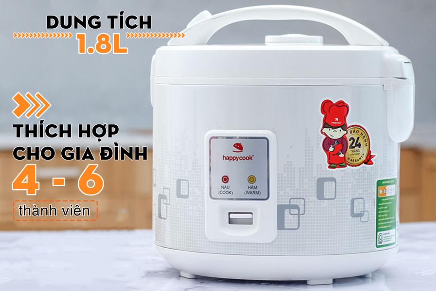 Nồi cơm điện nắp gài Happycook 1.8 lít HCJ-180 cho gia đình 4-6 người