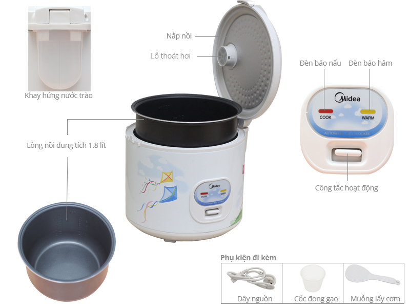 Nồi cơm điện Midea 1.8 lít MR-CM1801