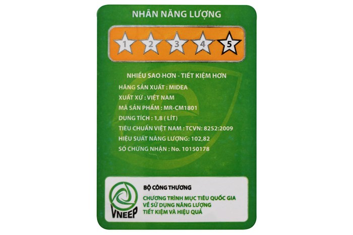 Nồi cơm điện Midea 1.8 lít MR-CM1801 Màu Trắng