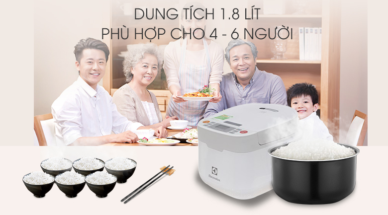 Dung tích 1.8 lít – phù hợp cho gia đình 4–6 người Dung tích 1.8 lít – phù hợp cho gia đình 4–6 người