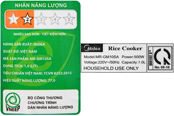 Nồi cơm điện Midea 1 lít MR-GM10SA Màu Trắng