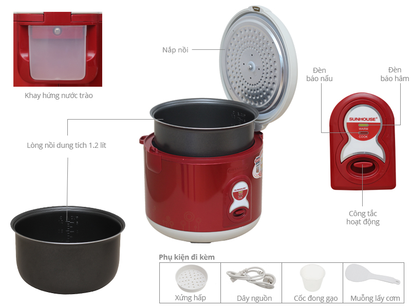 Thông số kỹ thuật Nồi cơm điện Sunhouse 1.2 lít SH8215