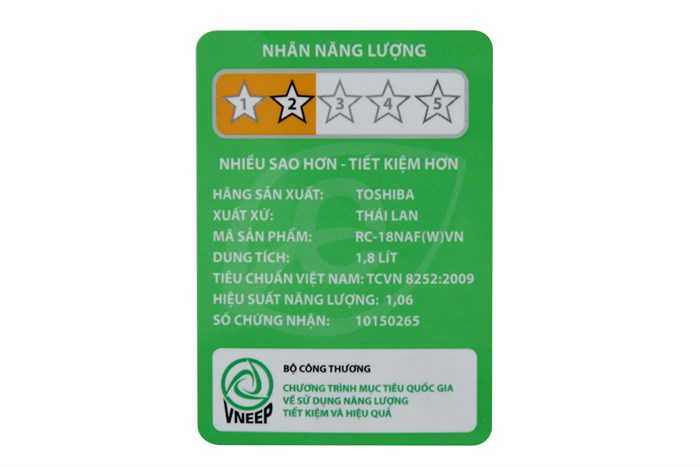 Nồi cơm điện tử Toshiba 1.8 lít RC-18NAFVN(W) Màu Trắng