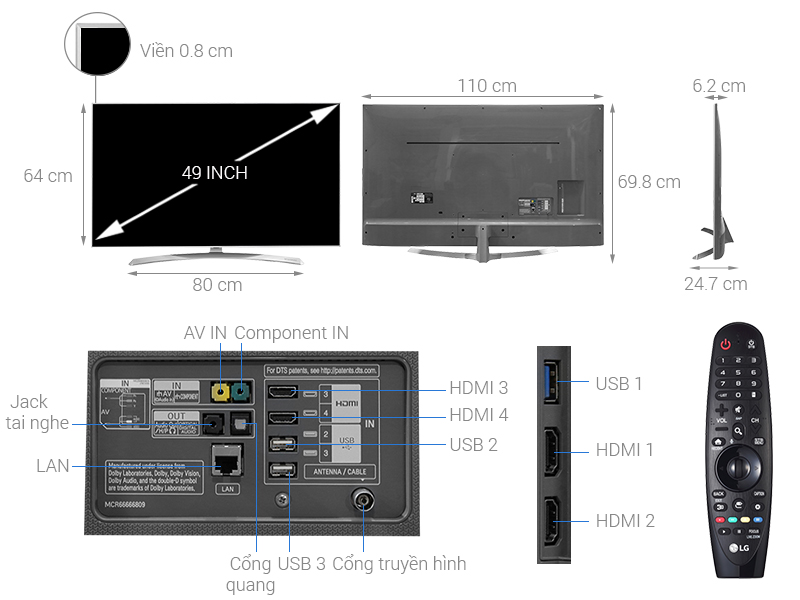 Thông số kỹ thuật Smart Tivi LG 49 inch 49SJ800T