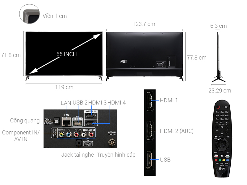 Thông số kỹ thuật Smart Tivi LG 55 inch 55UJ652T