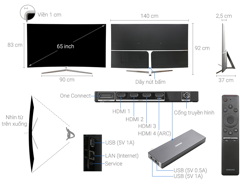 Thông số kỹ thuật Smart Tivi Samsung 4K 65 inch UA65MU9000
