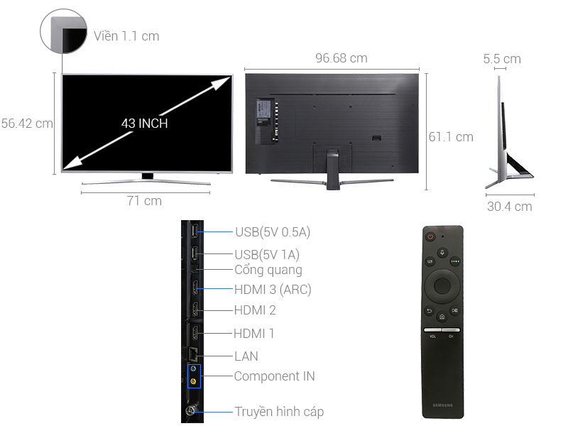 Thông số kỹ thuật Smart Tivi Samsung 4K 43 inch UA43MU6400