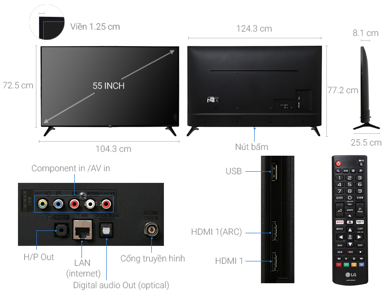 Thông số kỹ thuật Smart Tivi LG 55 inch 55LJ550T