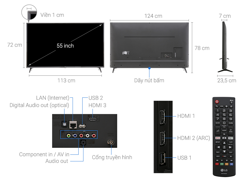 Thông số kỹ thuật Smart Tivi LG 4K 55 inch 55UJ632T