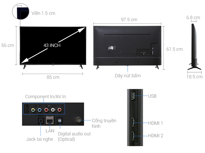 Thông số kỹ thuật Smart Tivi LG 43 inch 43LJ553T