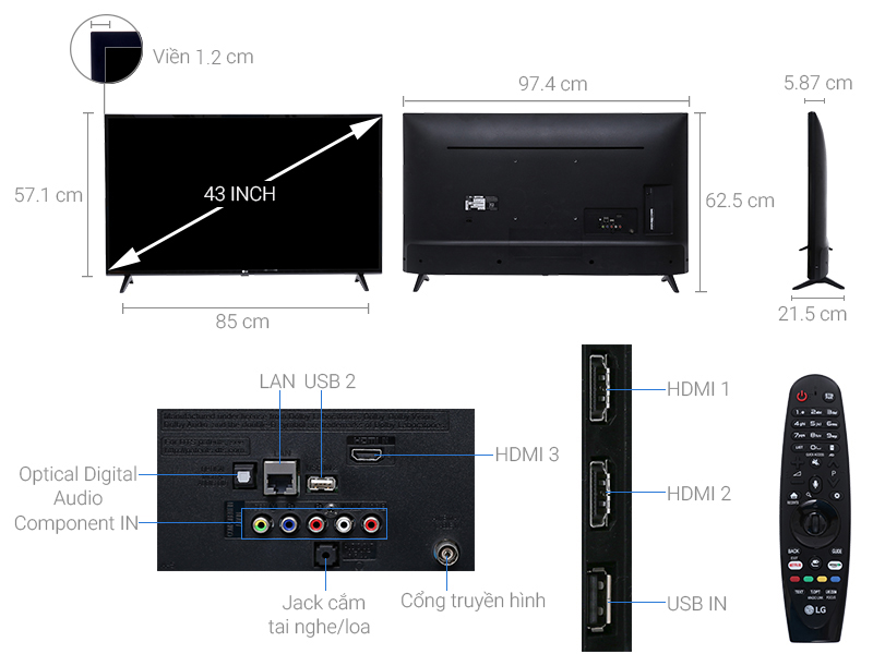 Thông số kỹ thuật Smart Tivi LG 4K 43 inch 43UJ633T