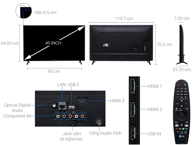 Thông số kỹ thuật Smart Tivi LG 4K 49 inch 49UJ633T