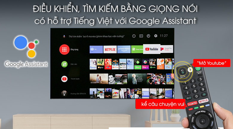 Android Tivi OLED Sony 4K 55 inch KD-55A1 - Điều khiển, tìm kiếm giọng nói tiếng Việt thân thiện dễ dàng với remote và Google Assistant