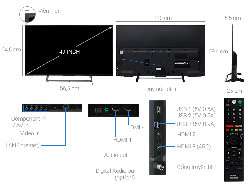 Android Tivi Sony 4K 49 inch KD-49X7500E - giá tốt, có trả góp