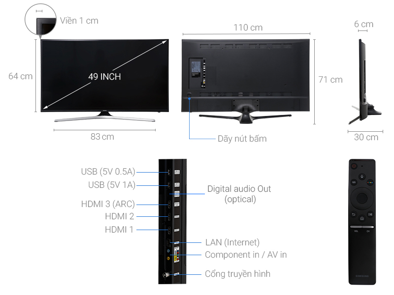 Thông số kỹ thuật Smart Tivi Samsung 4K 49 inch UA49MU6100