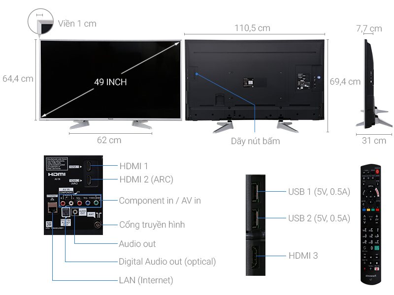 Thông số kỹ thuật Smart Tivi Panasonic 49 inch TH-49ES630V