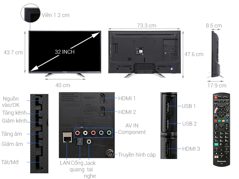 Thông số kỹ thuật Smart Tivi Panasonic 32 inch TH-32ES500V