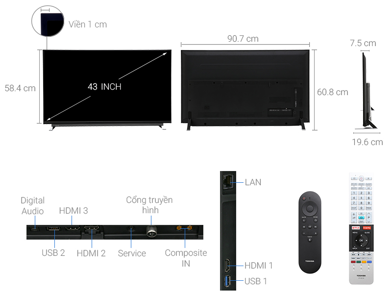 Thông số kỹ thuật Android Tivi Toshiba 4K 43 inch 43U7750